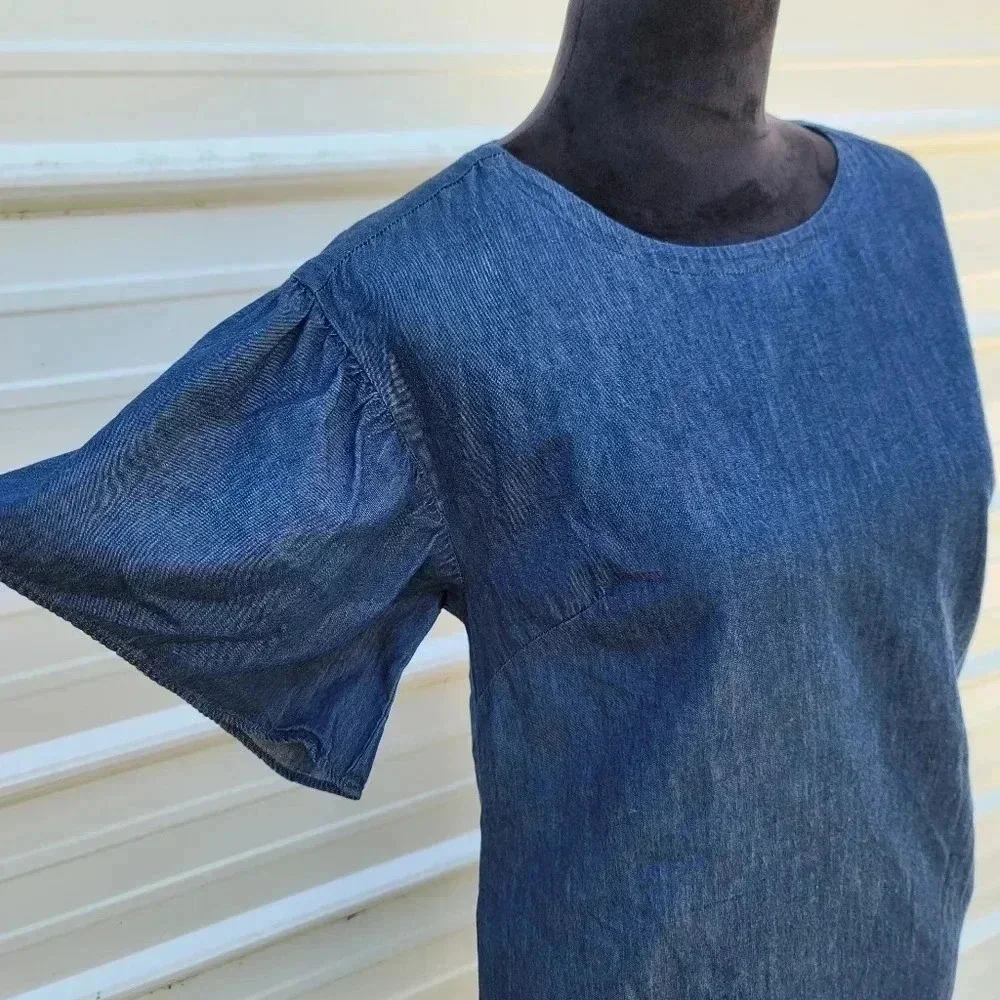 NWT $56 Westport Women's Sz XS Denim Soft Shift Breathable Boat Neck Blue Dress